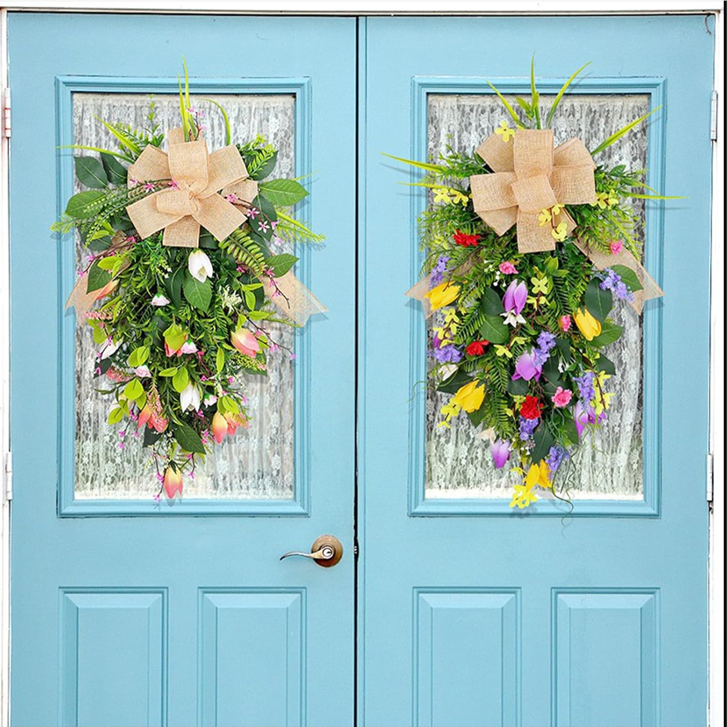 Tulips Teardrop Swag Decorative Wall Decor with Greenery