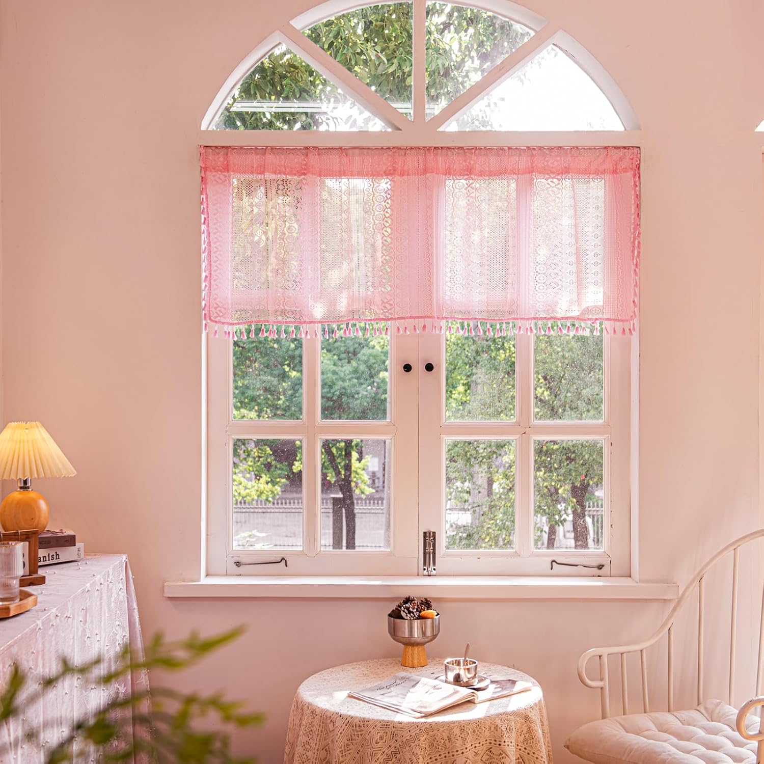 Deeprove Pink Boho Valance Curtain 18 Inch Length