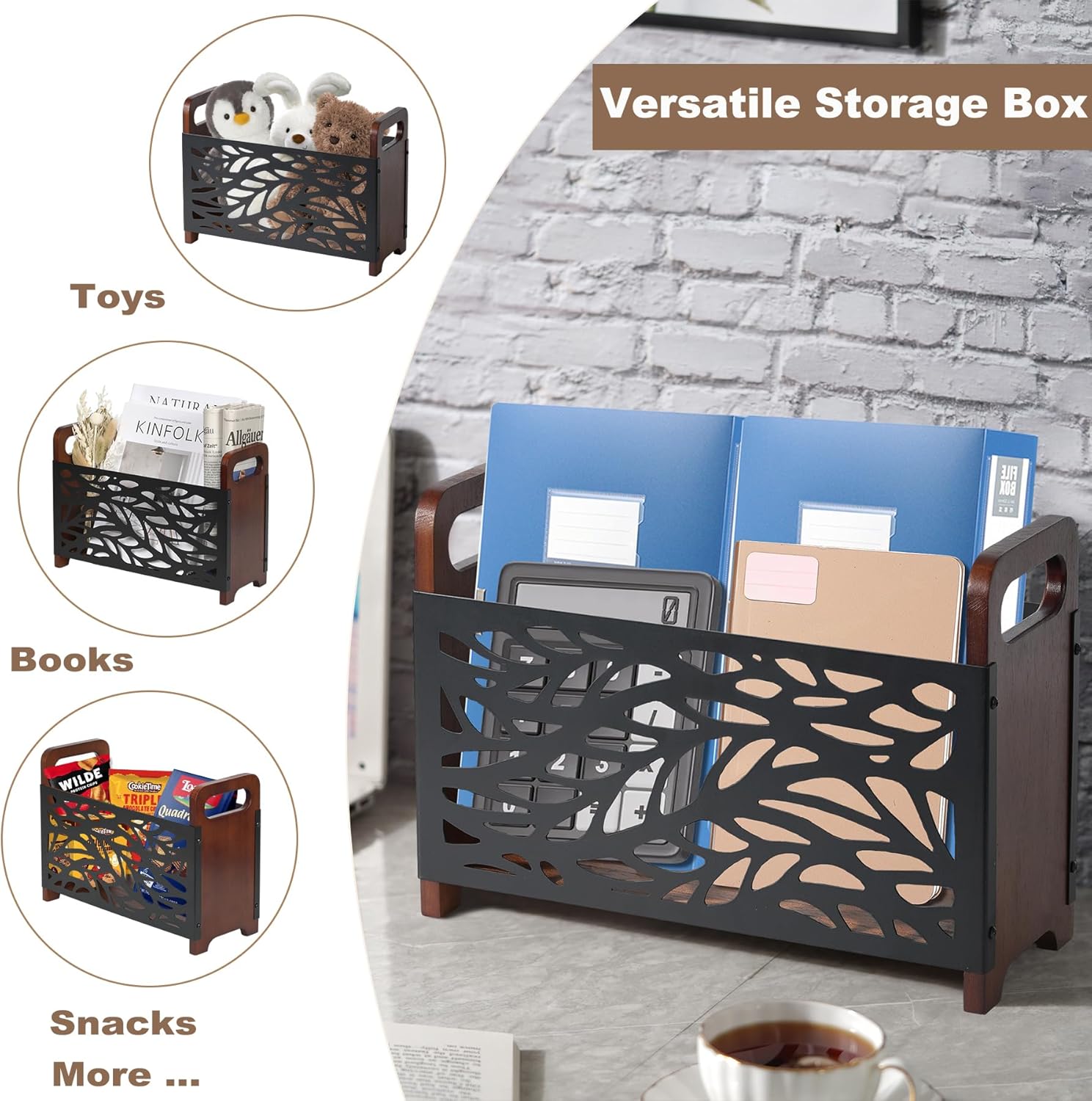 Qilichz Magazine Holder with Handles Wood Rack Rustic Design