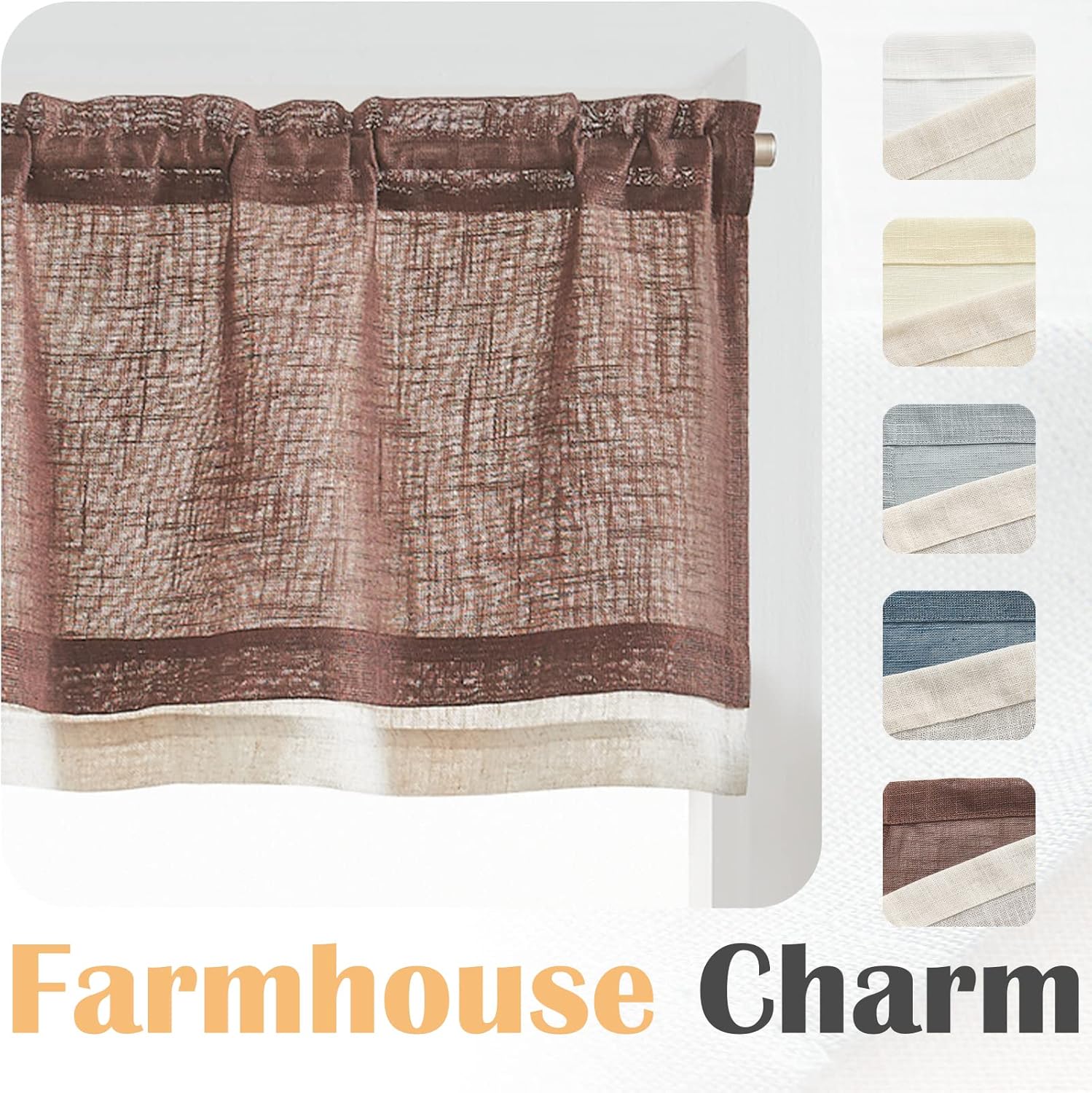 Jinchan Double Layer Linen Valance for Farmhouse Windows