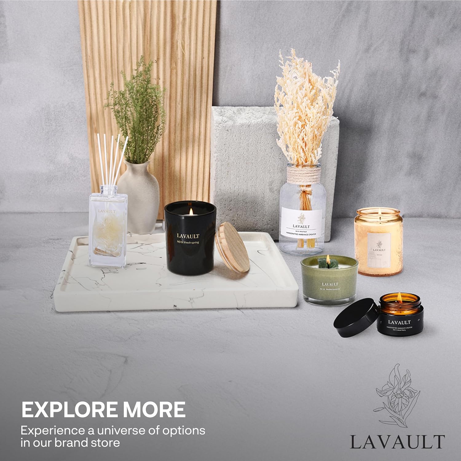 Lavault Reed Diffuser Set with Real Dry Flowers