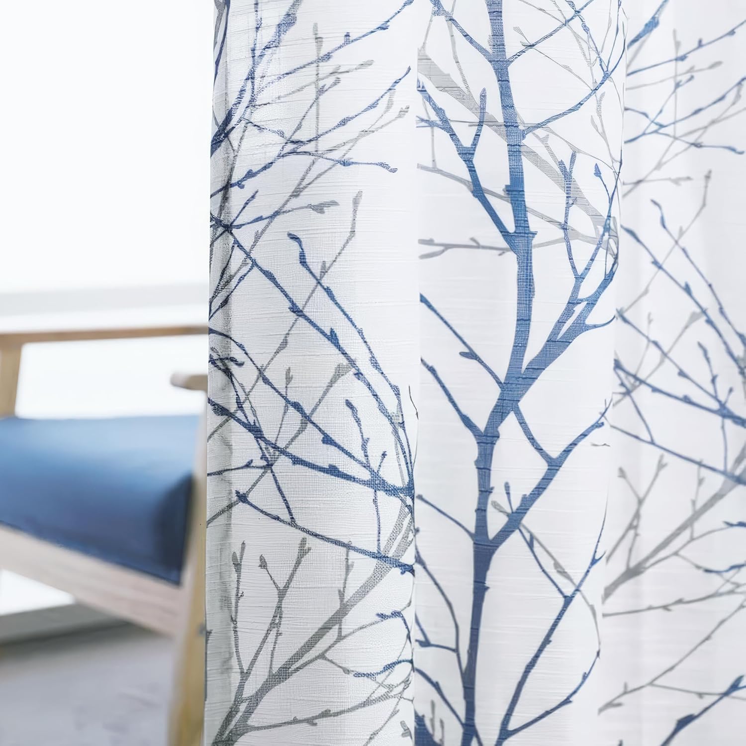 Linen Semi Sheer Curtains with Grommet Top 2 Panels