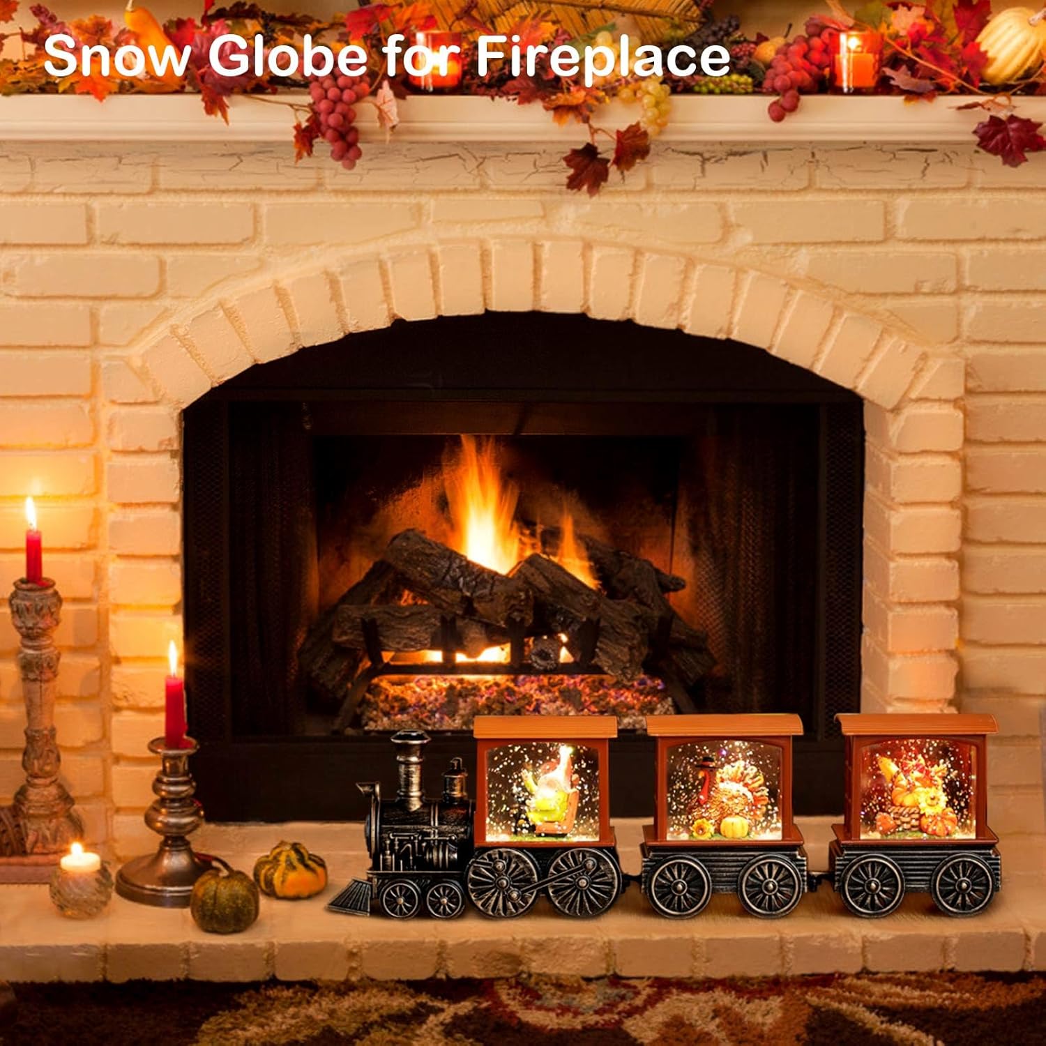 Gorrzai Fall Snow Globe Lantern with Gnome Train Decor