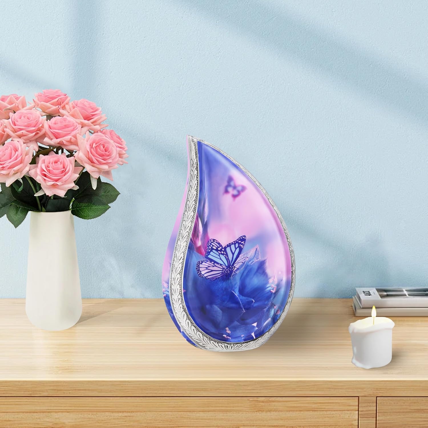M MEILINXU Blue Butterflies Cremation Urn for Human Ashes