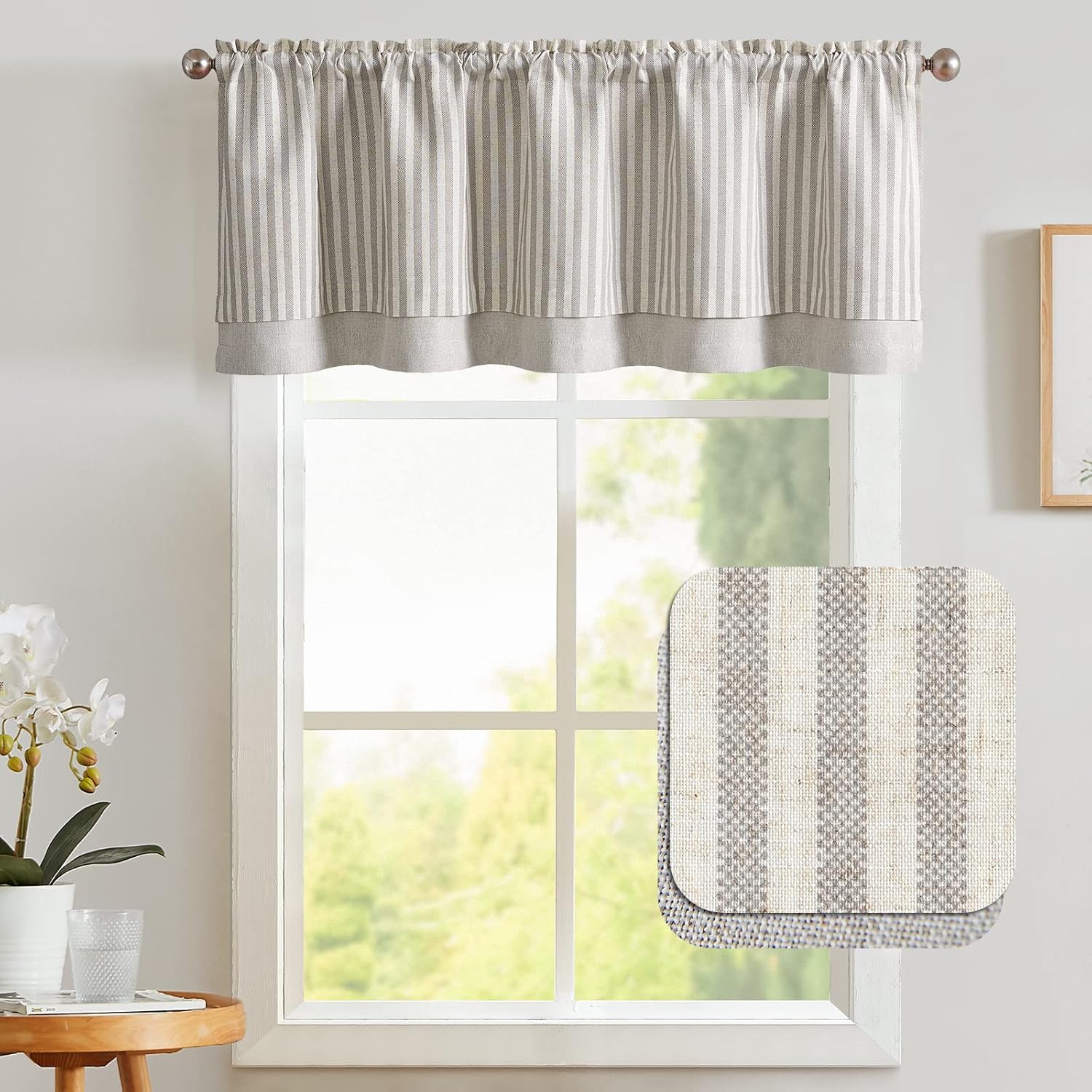 Vangao Farmhouse Valance Linen Blend Stripe Curtain 50x18
