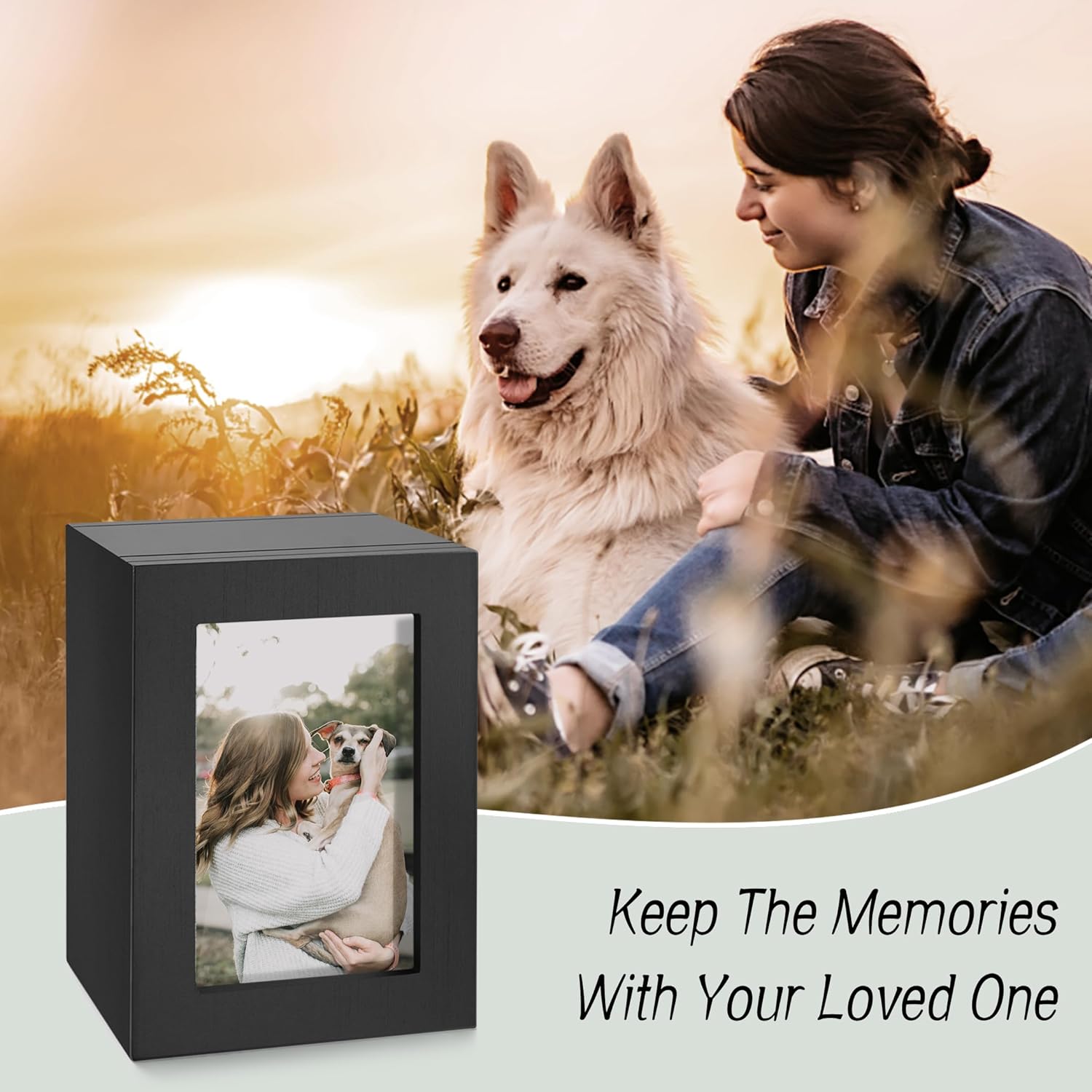 SOITIS Small Wood Urn for Human Ashes Black with Photo Frame