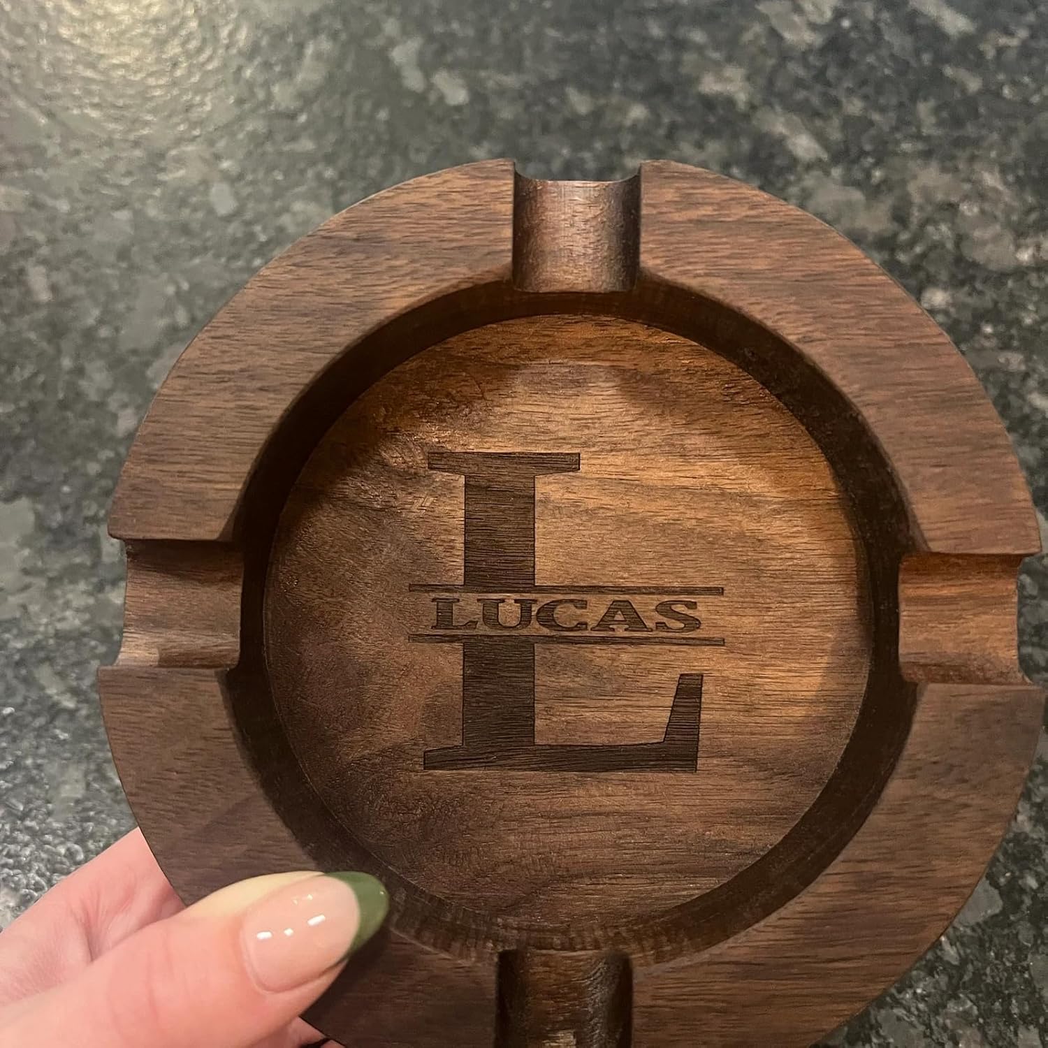 Personalized Walnut Cigar Ash Tray for Men