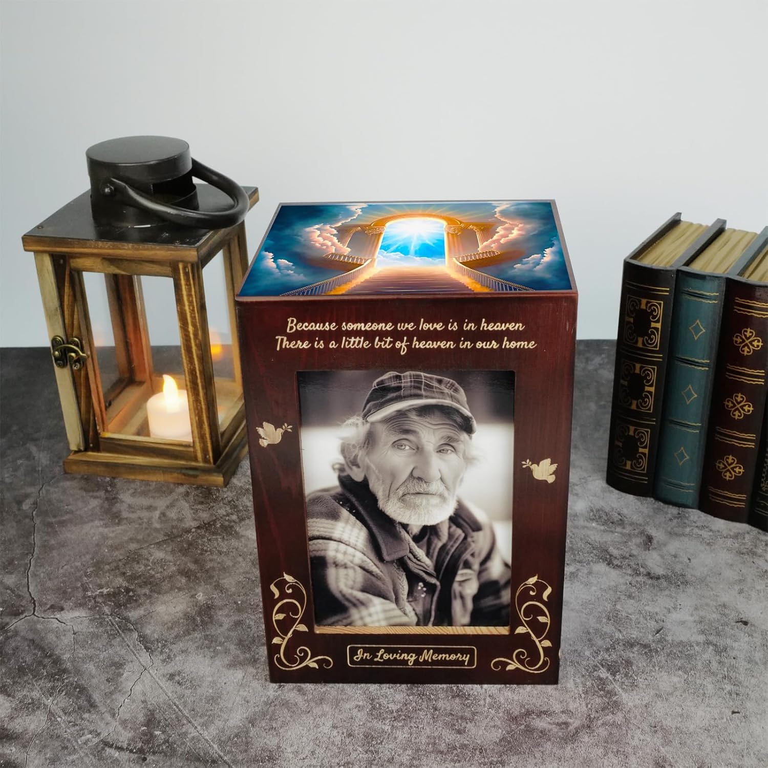 Wooden Cremation Urn with Photo Frame for Human Ashes