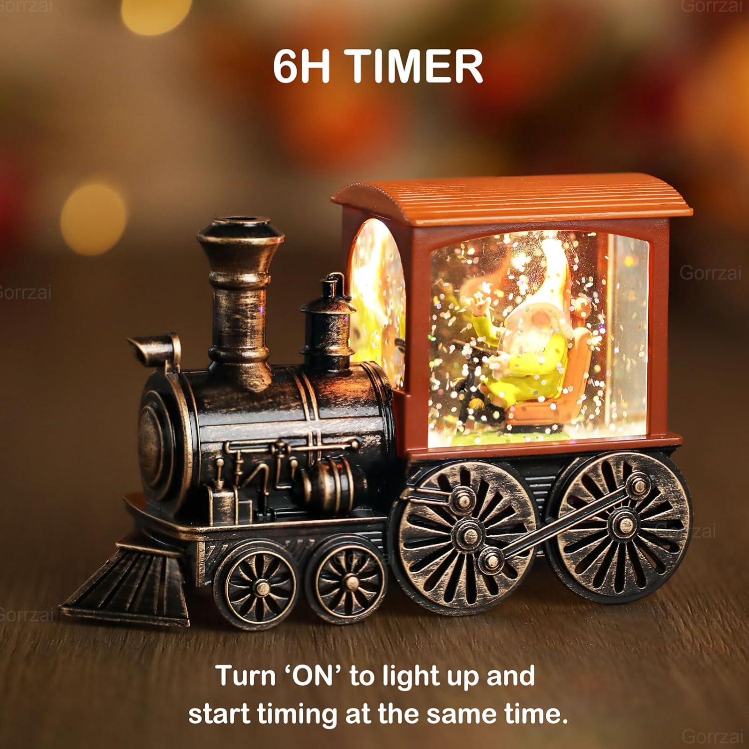 Gorrzai Fall Snow Globe Lantern with Gnome Train Decor