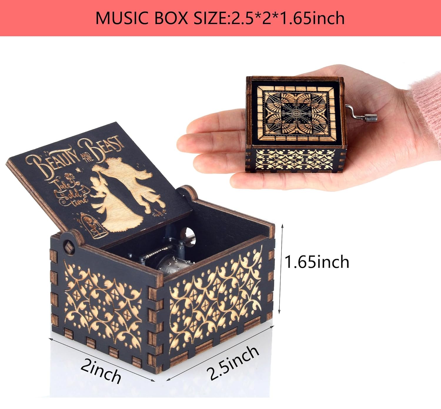 Beauty Music Box Beast Wooden Hand Crank Musical Box Gift for Her