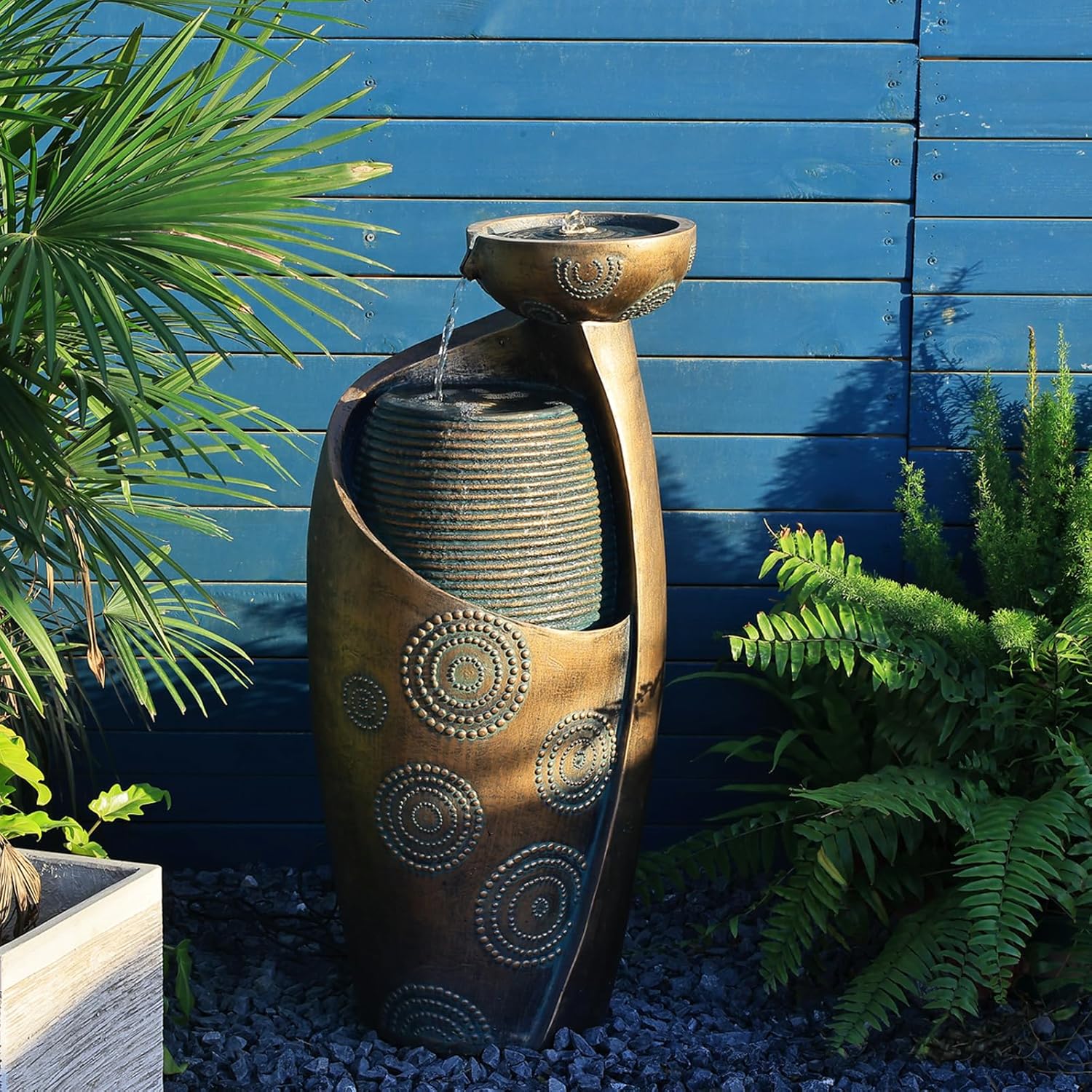 Tankana Indoor Water Fountain with LED Light and Pump - Goldish Bronze