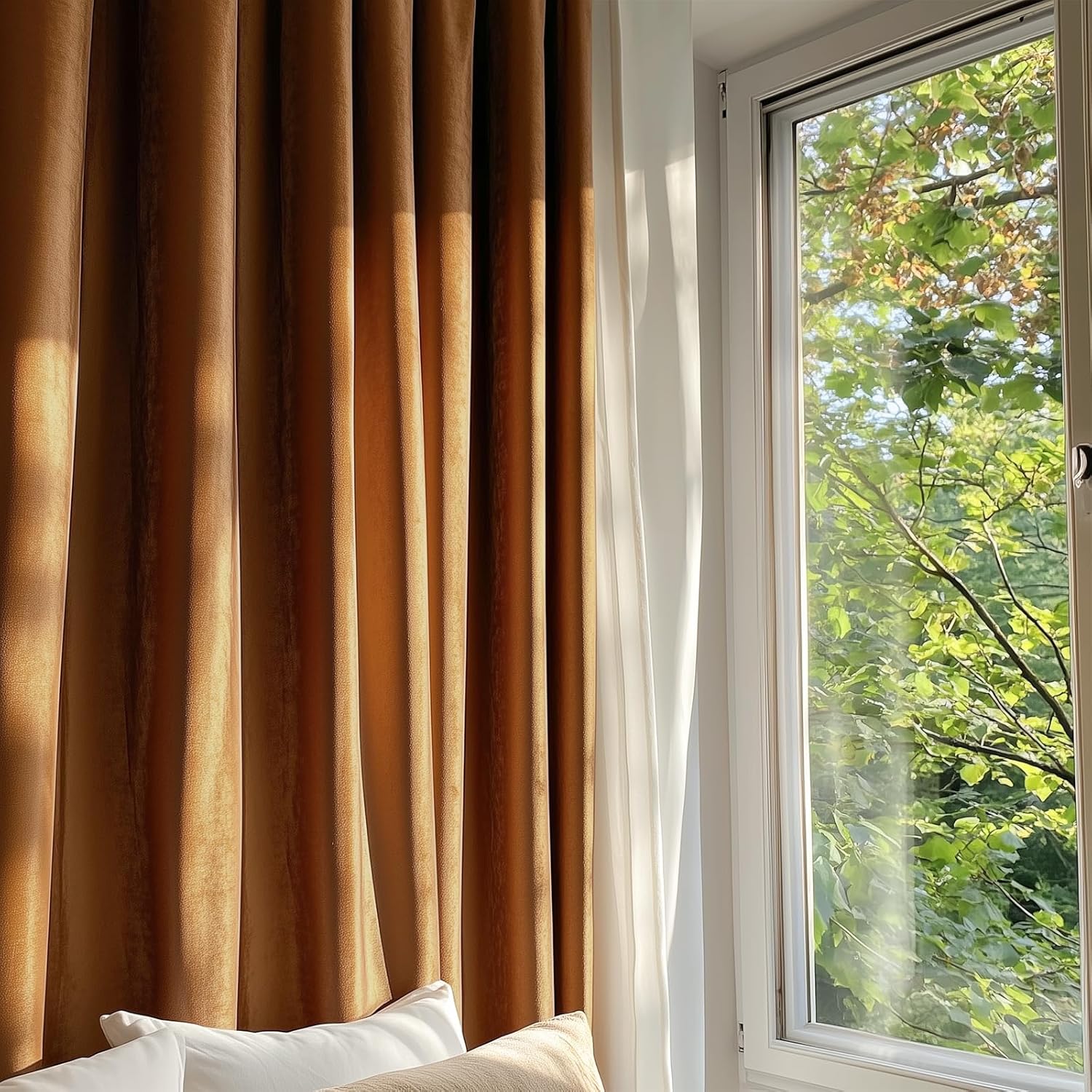 Lazzzy Blackout Polyester Curtains 2 Panels 52x96 Inch Gold Brown