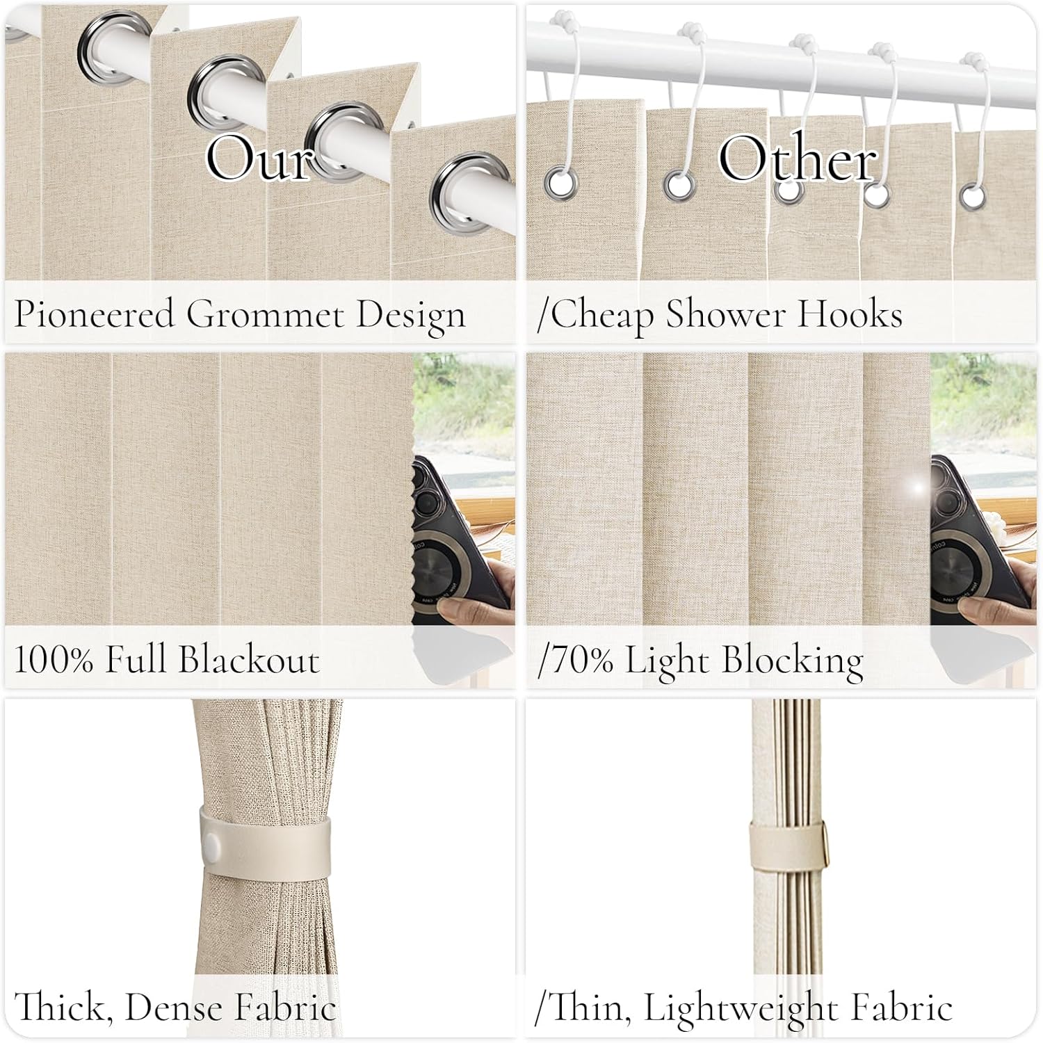 Blackout Faux Linen Door Curtain 80 Inch Accordion Style