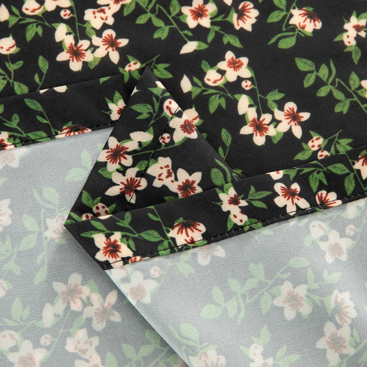 Leeva Farmhouse Style Waterfall Valance with Cherry Blossom Print and Beaded Trim