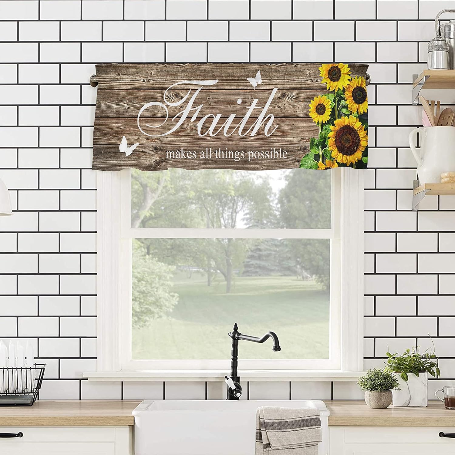Sunflower Valance Curtain with Inspirational Quote