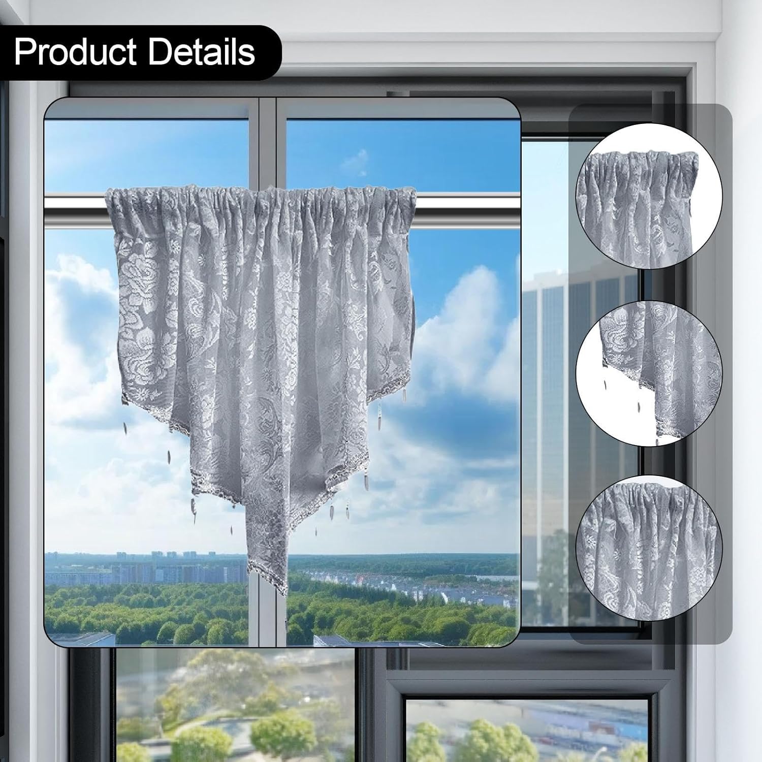 Beaded Window Valance Swag Curtain Gray
