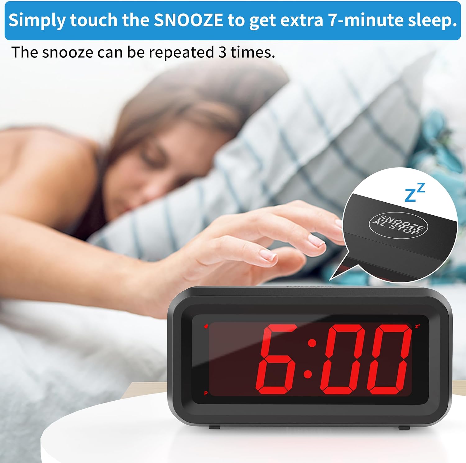 Kwanwa Dual Power Alarm Clock with Auto-Dim Night Mode