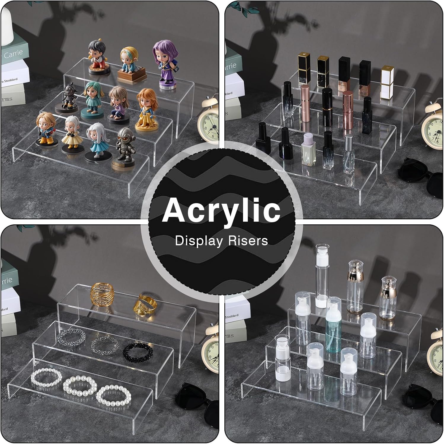 6Pcs Clear Acrylic Display Risers for Collectibles and Retail