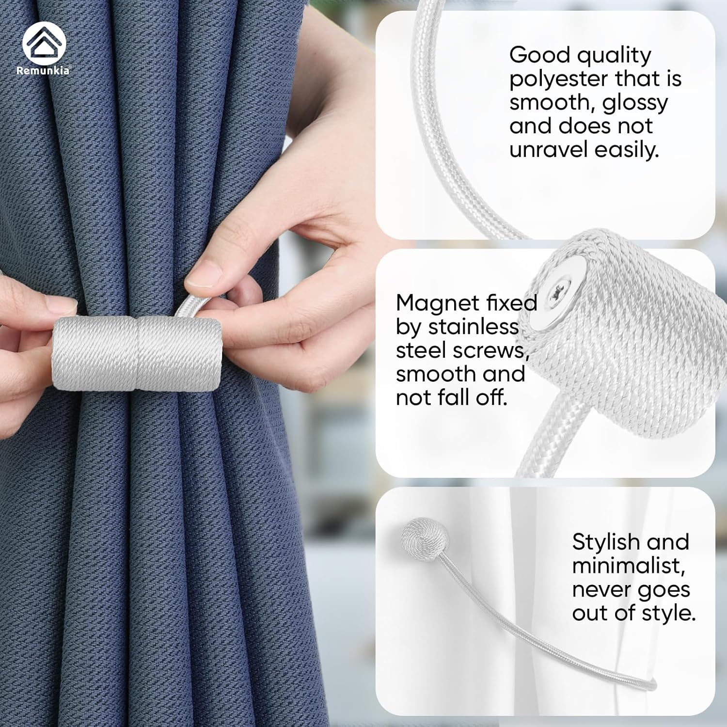Remunkia Magnetic Curtain Holdbacks 2 Pack - White