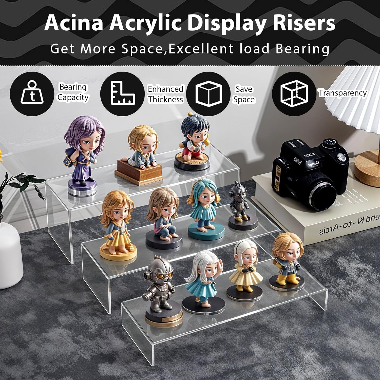6Pcs Clear Acrylic Display Risers for Collectibles and Retail