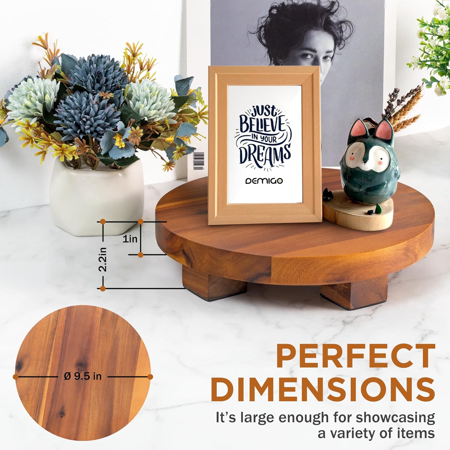 Demigo Round Acacia Wood Riser 95 Inches