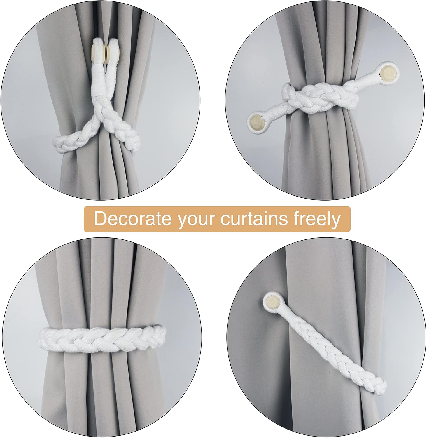 Porlau 6 Pack Magnetic Curtain Tiebacks with Wooden Buckle