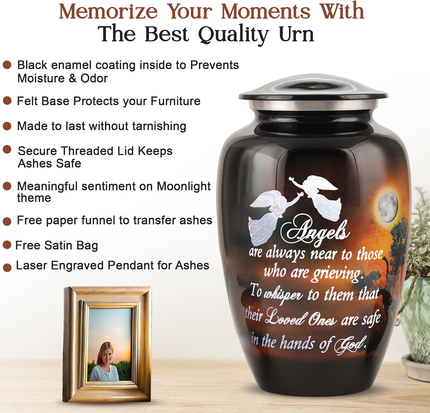 Handcrafted Large Urn for Ashes with Angel Quote