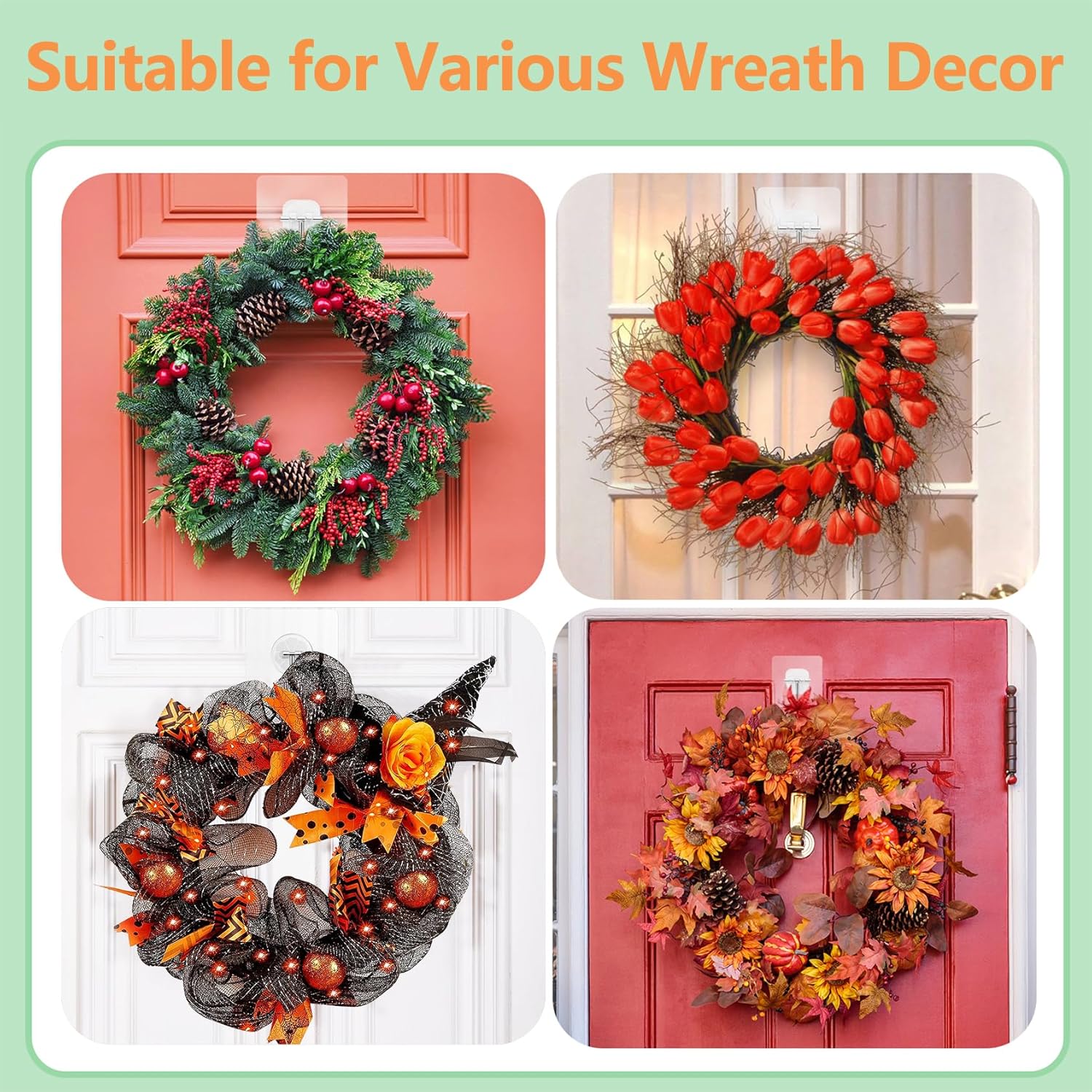 10 Pack Clear Wreath Hangers for Front Door