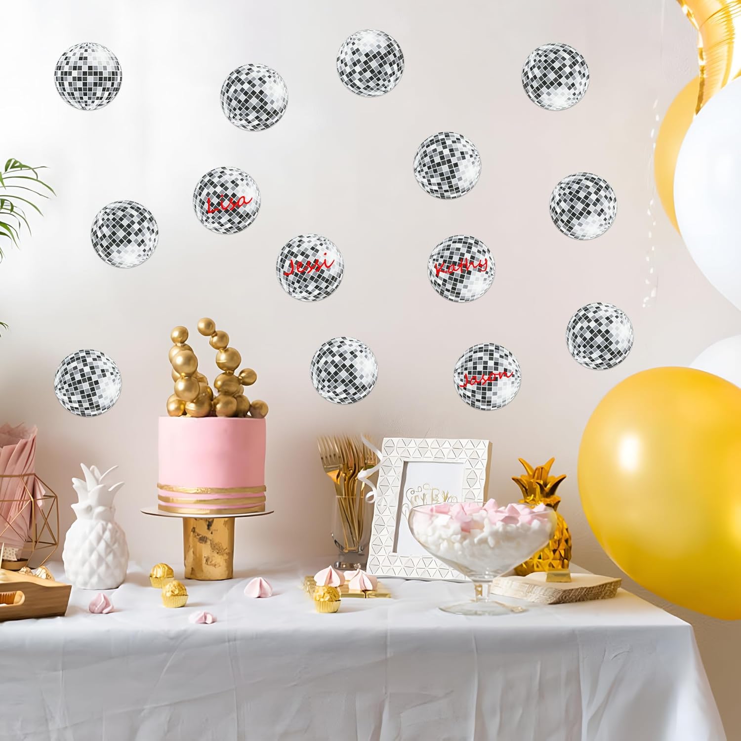 Glitter Disco Ball Cutouts 100Pcs Silver DIY Decor
