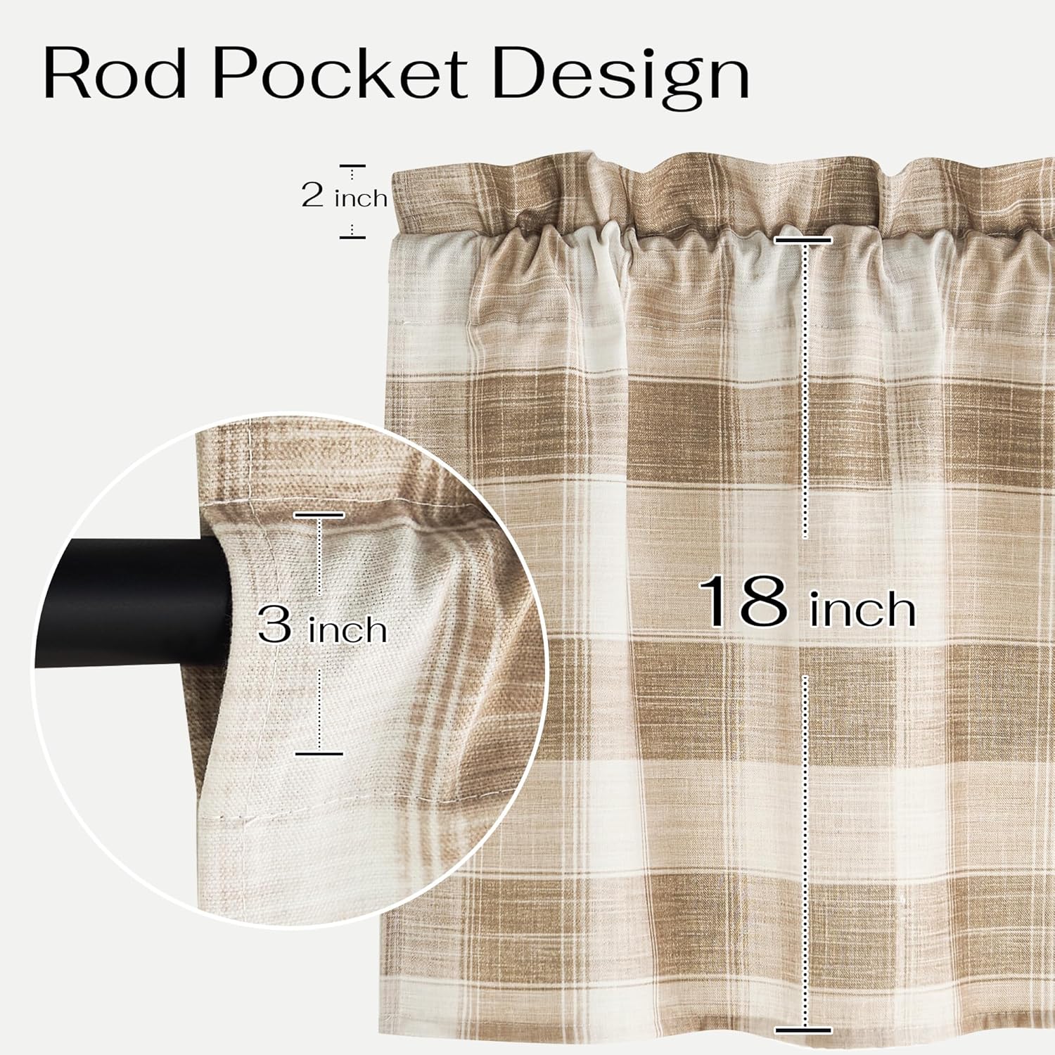 NICETOWN Buffalo Plaid Valance for Kitchen 42x18 Inch