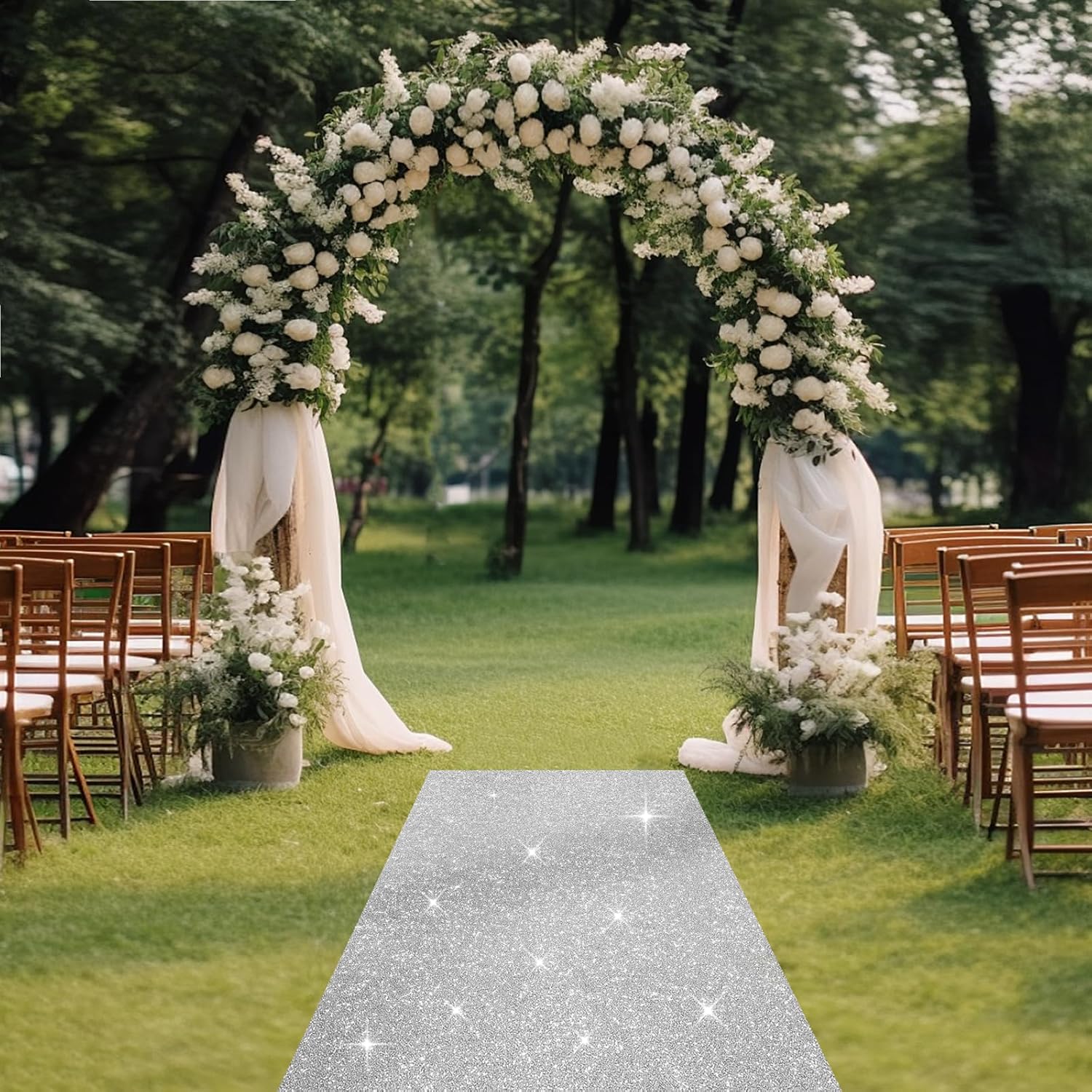 Glitter Silver Carpet Runner 246 x 30 Feet for Weddings and Parties