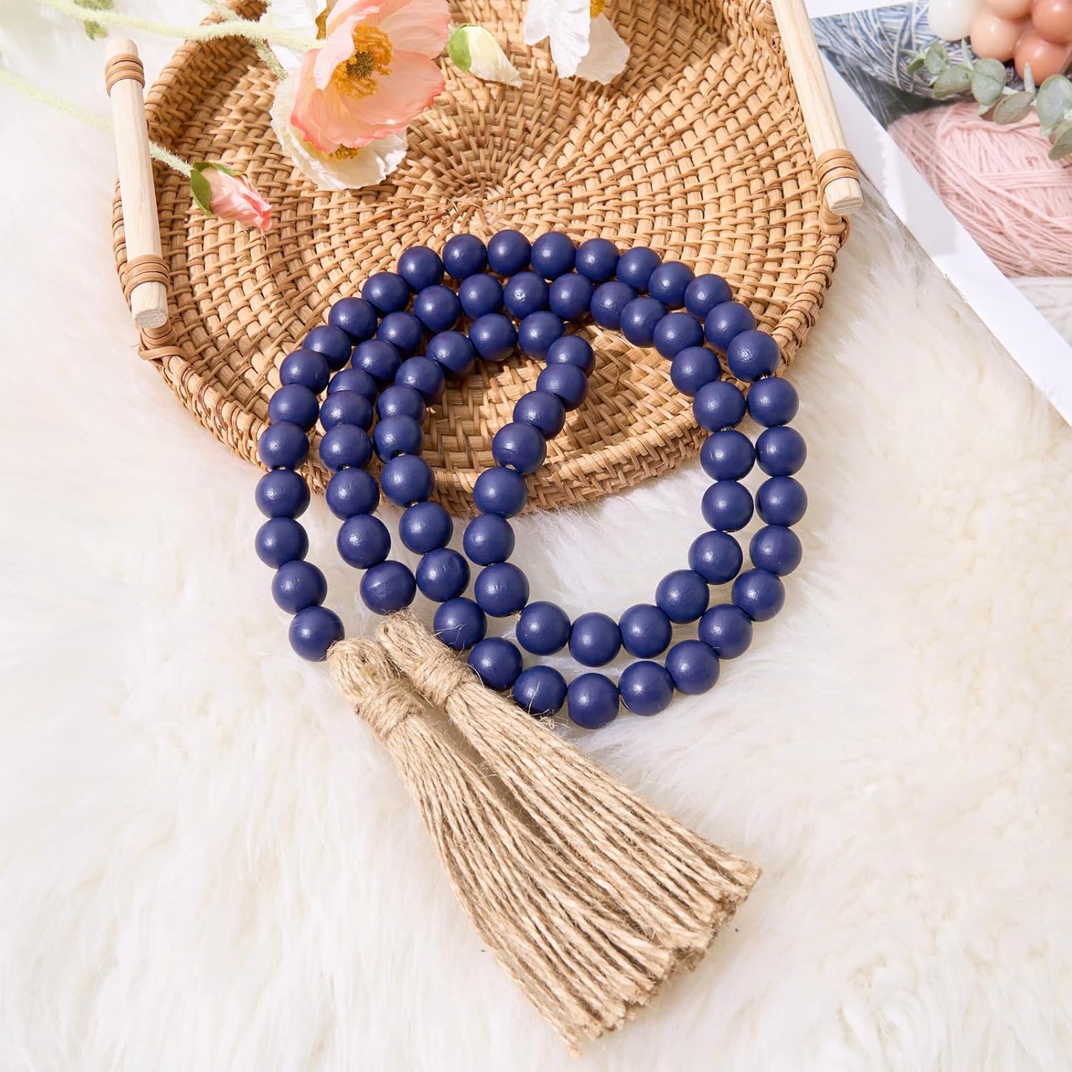 OMISHE 59 Inch Wood Bead Garland with Tassels