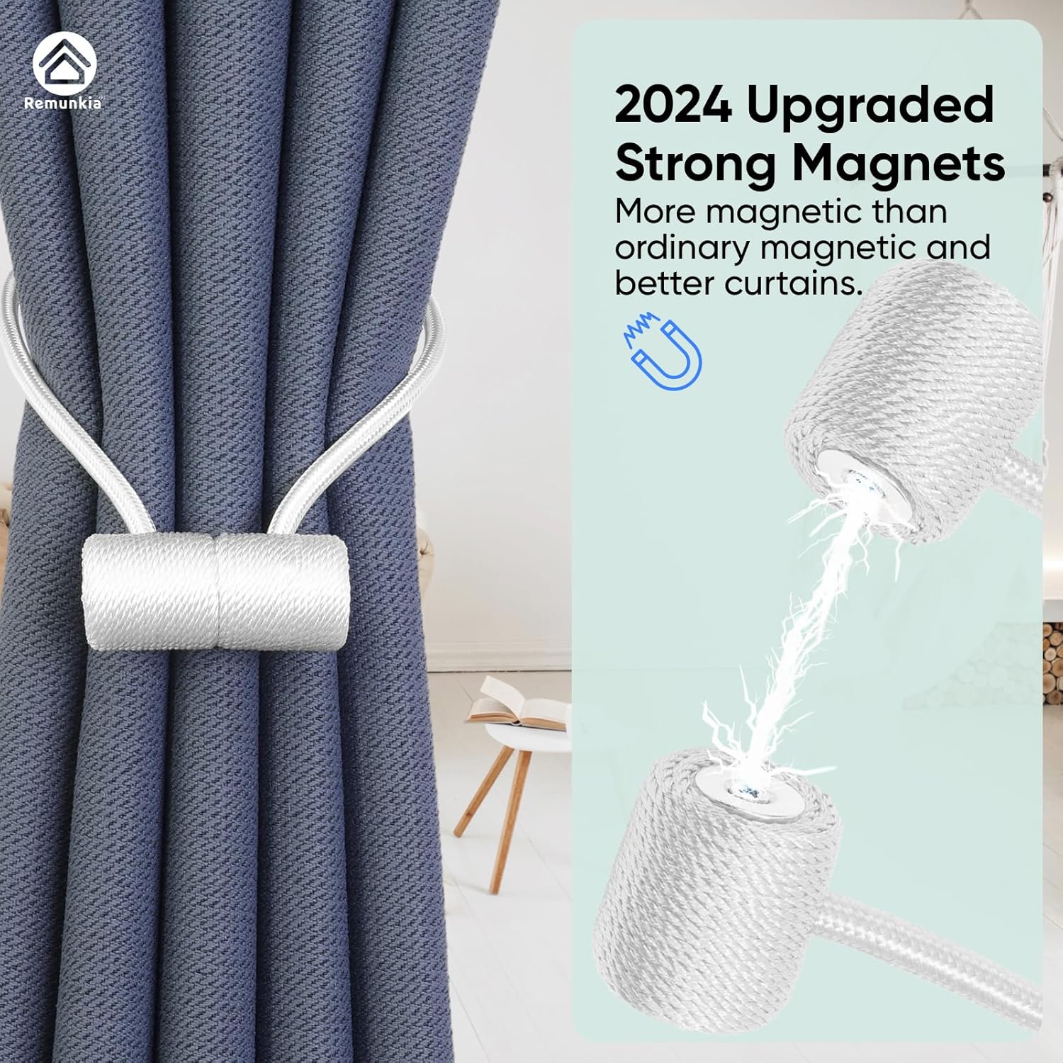 Remunkia Magnetic Curtain Holdbacks 2 Pack - White