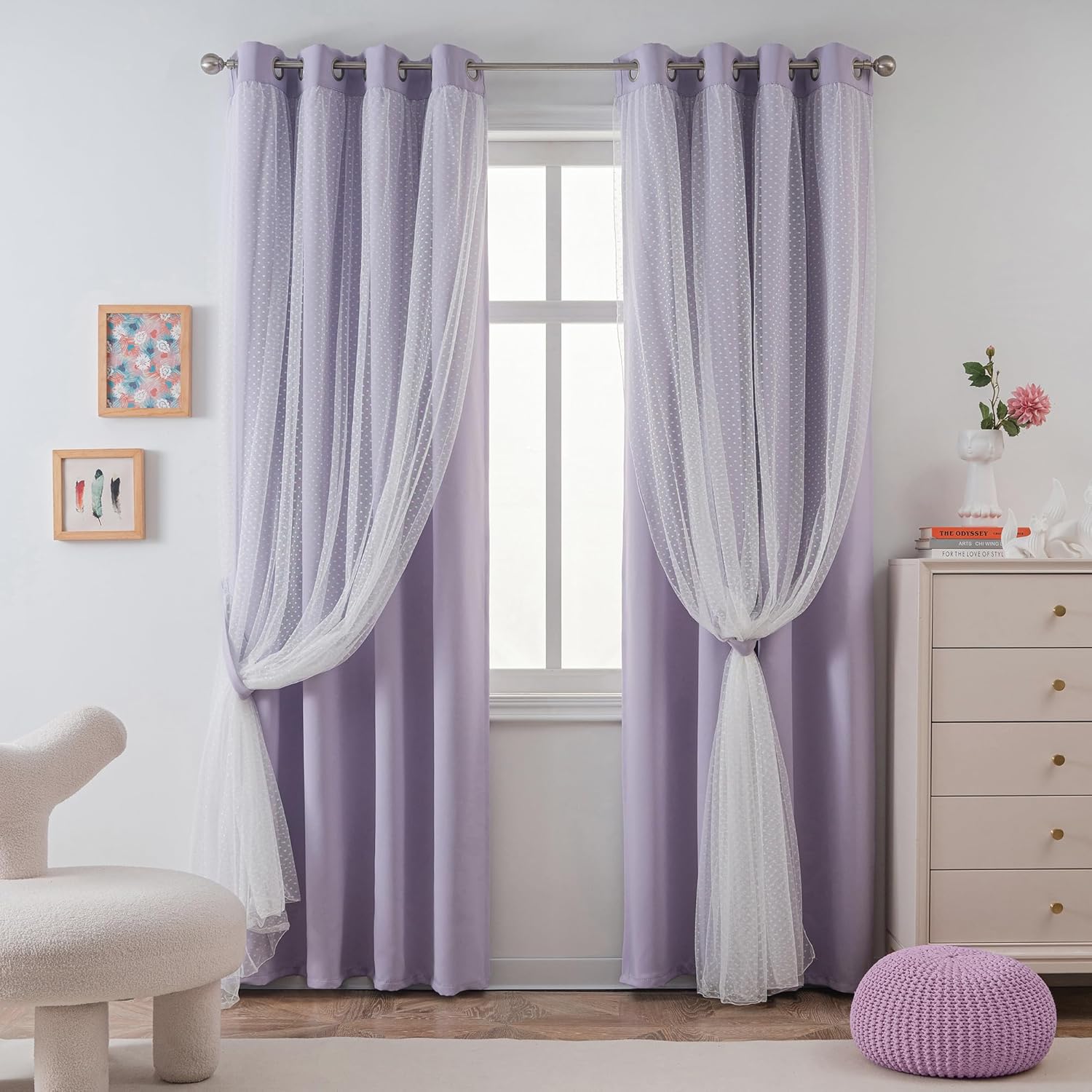 MYSKY HOME Lilac Double Layer Sheer Curtains 84 Inch 2 Panels Set