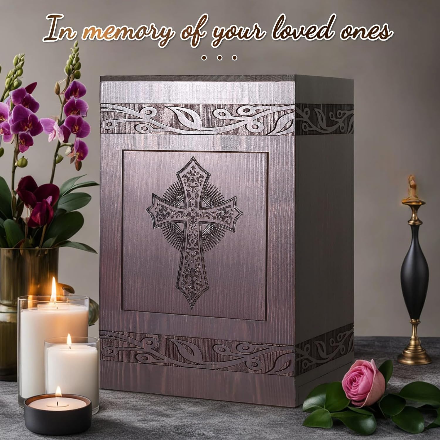 Handcrafted Cremation Urn with Carved Cross