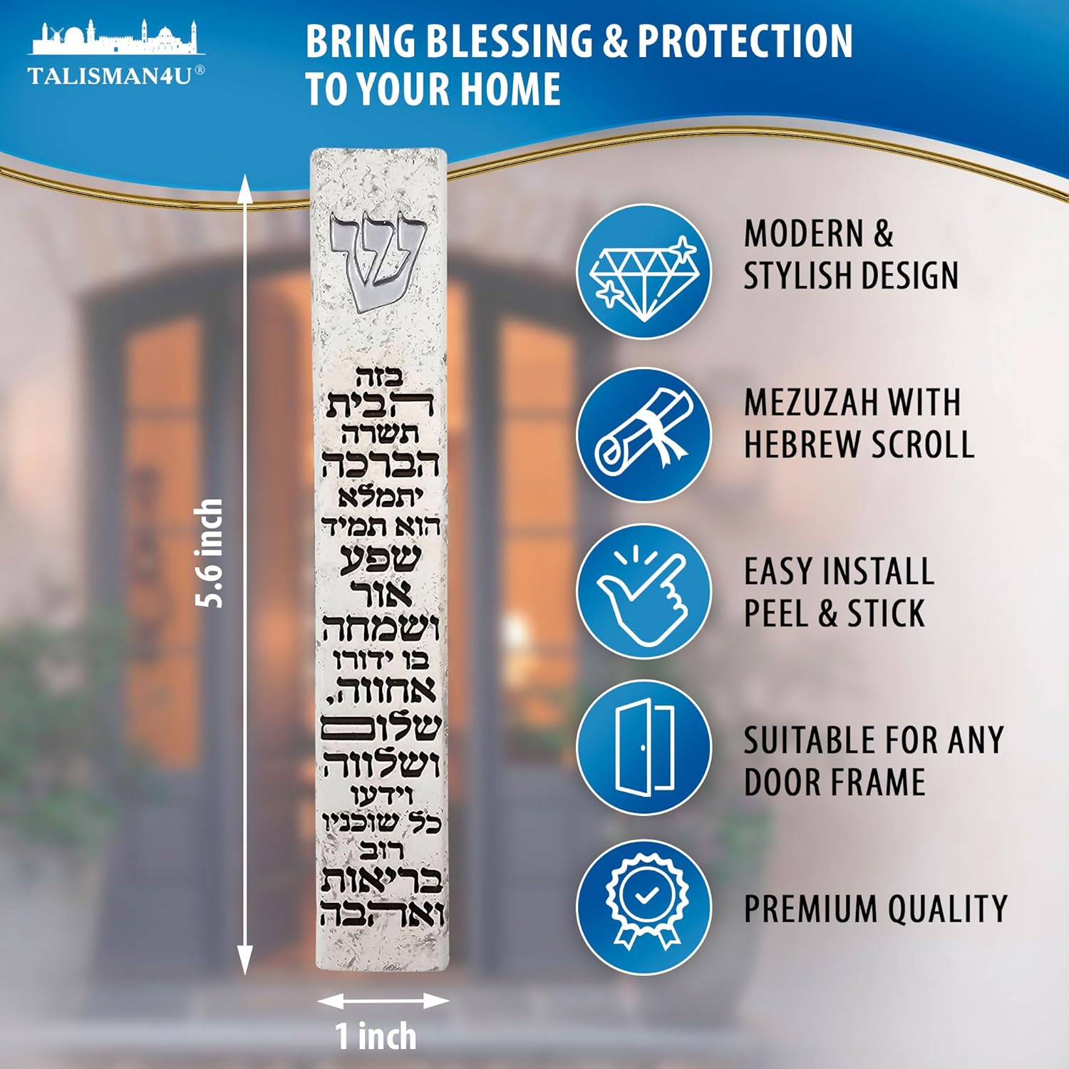 Talisman4u Modern Marble Mezuzah Case with Scroll