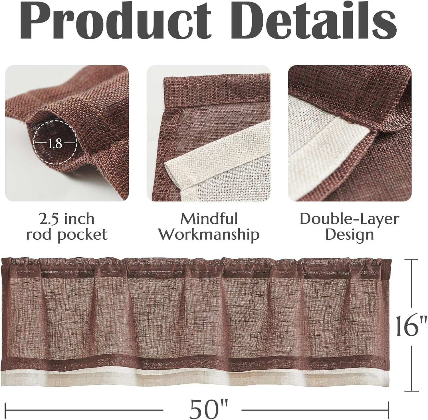 Jinchan Double Layer Linen Valance for Farmhouse Windows