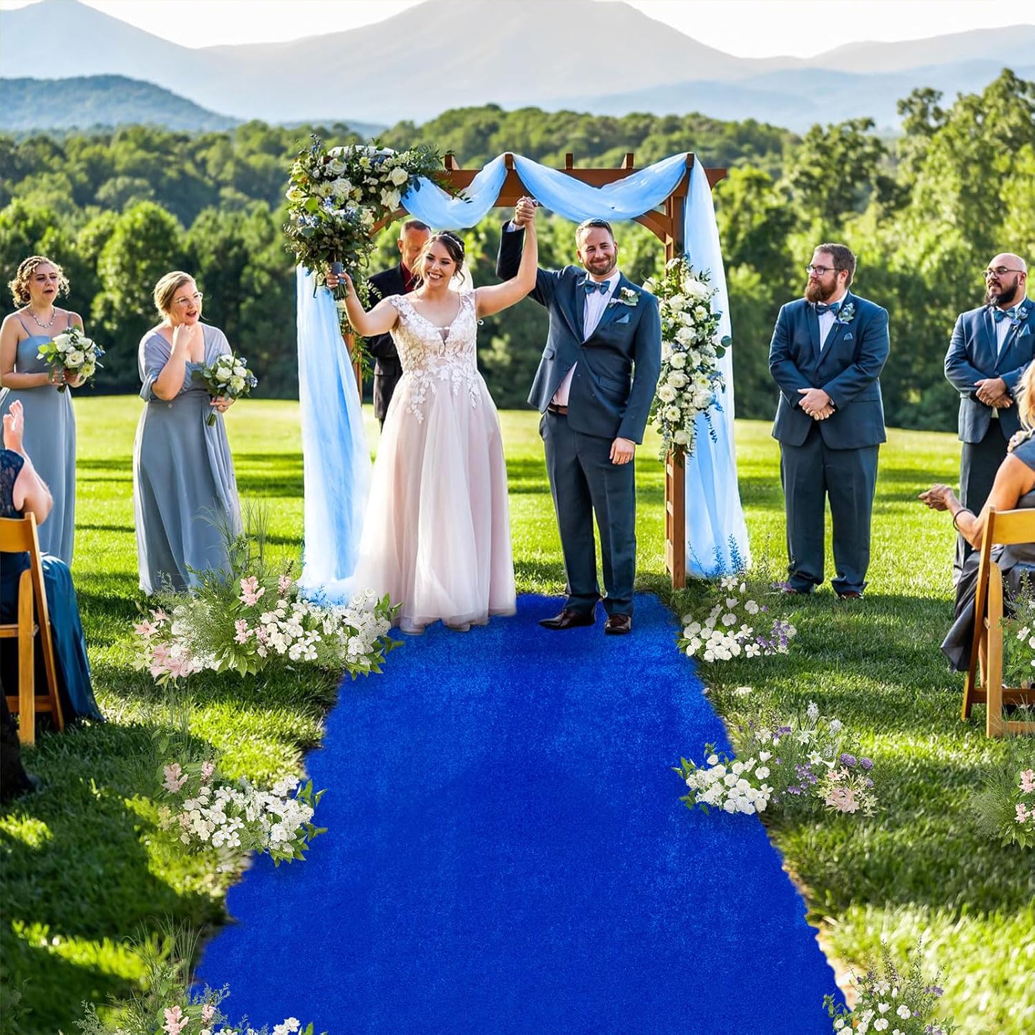 QueenDream Royal Blue Velvet Aisle Runner 25ftx15ft