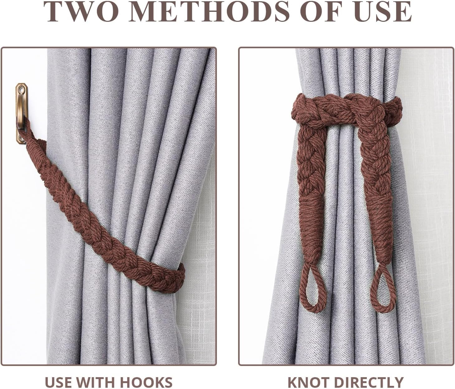 NICEEC 4 Pack Natural Cotton Rope Curtain Tiebacks