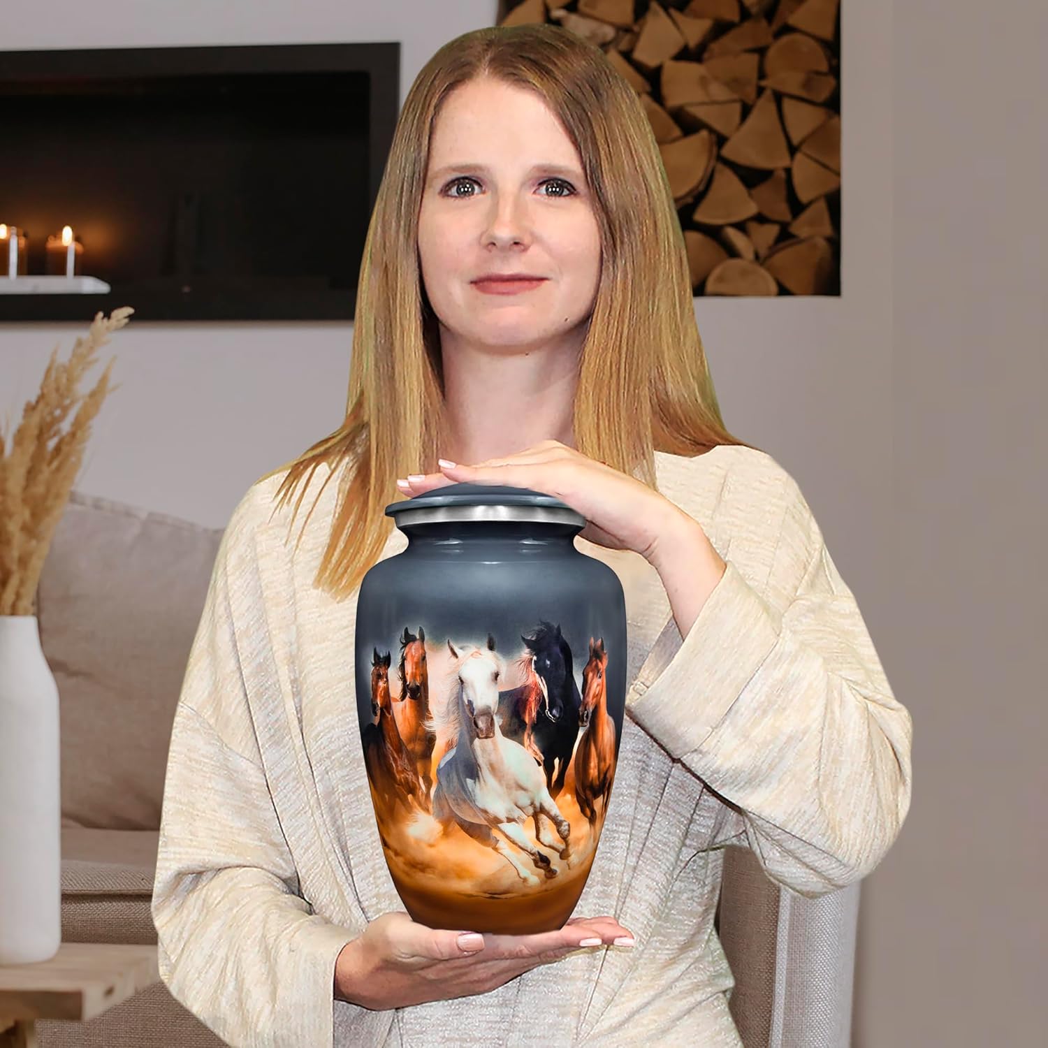Trupoint Memorials Cremation Urns for Human Ashes - Gray Horse Design