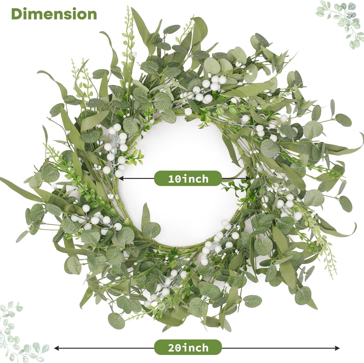 Artificial Eucalyptus Wreath 20 Inch Front Door Decor