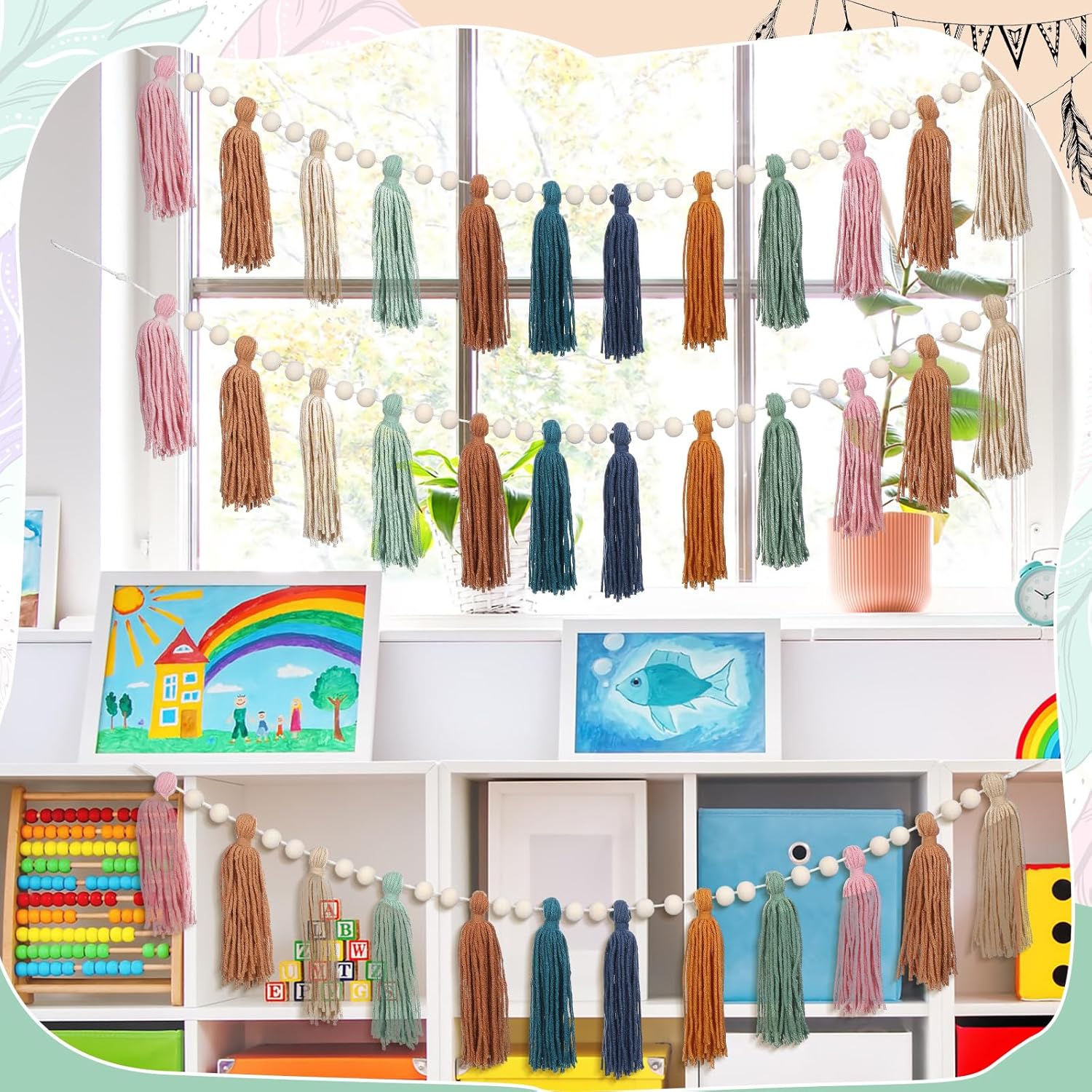 Zeyune 3 Pcs Boho Tassel Garland Wall Decor