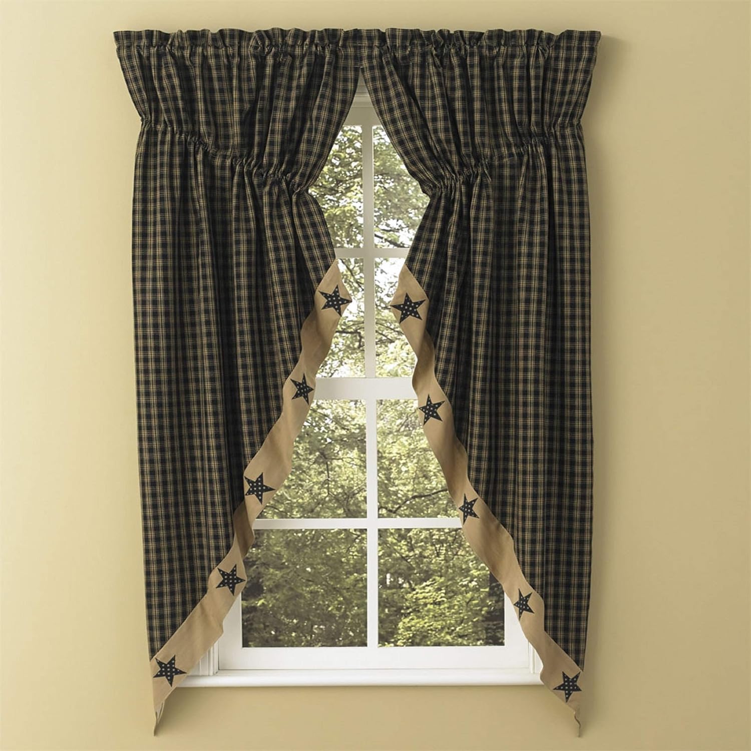 Park Designs Black Sturbridge Patch Lined Gathered Swag 72x63 1