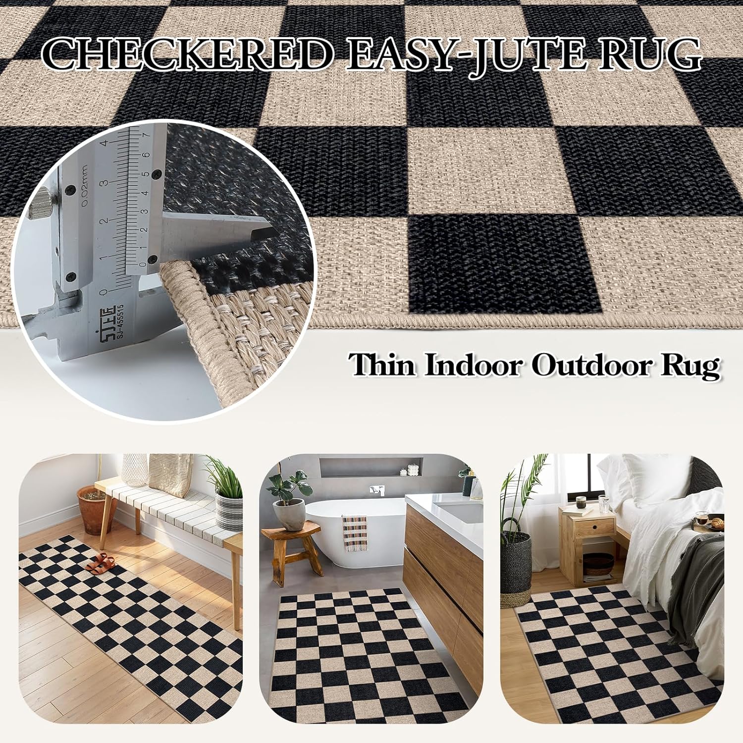 Lahome Checkered Jute Inspired Carpet 3x5