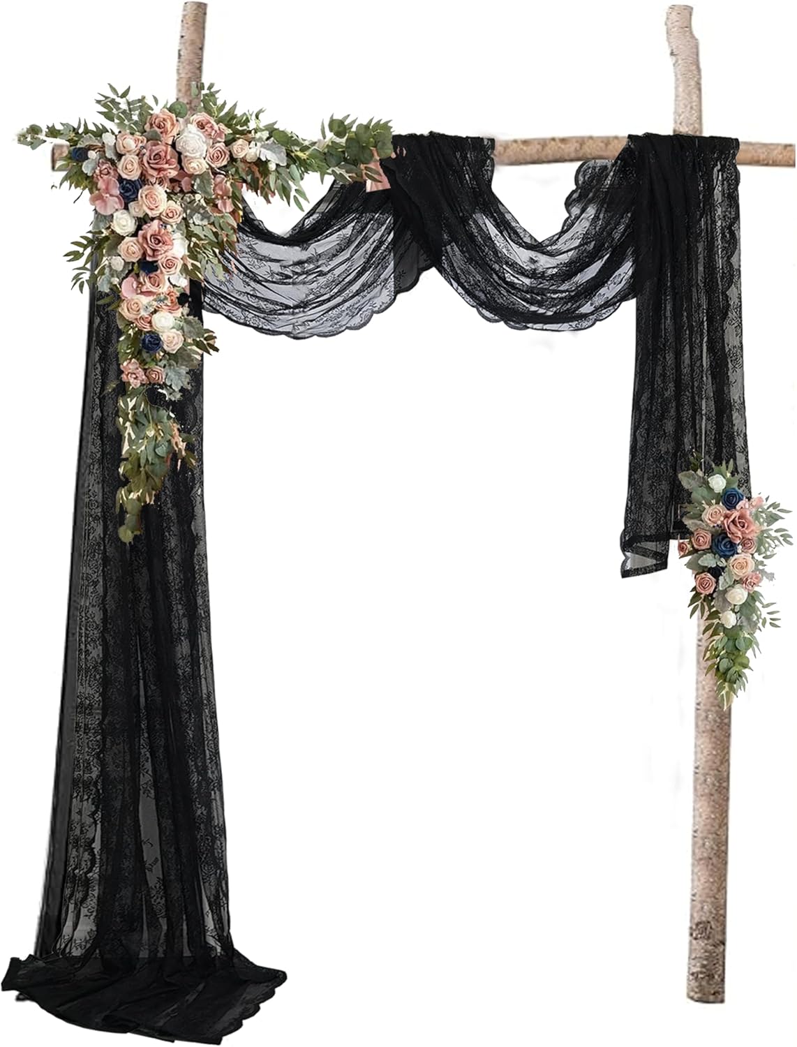 Elegant Black Lace Valance Curtain 144 Inch Long