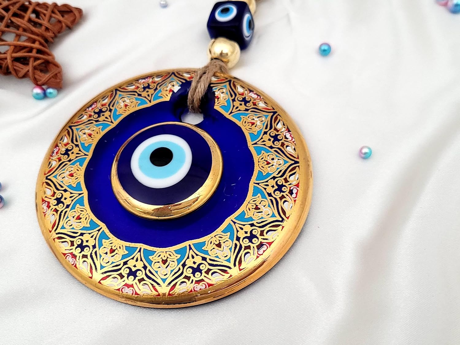Candymosa 43 Glass Blue Evil Eye Wall Hanging Gold Ornament