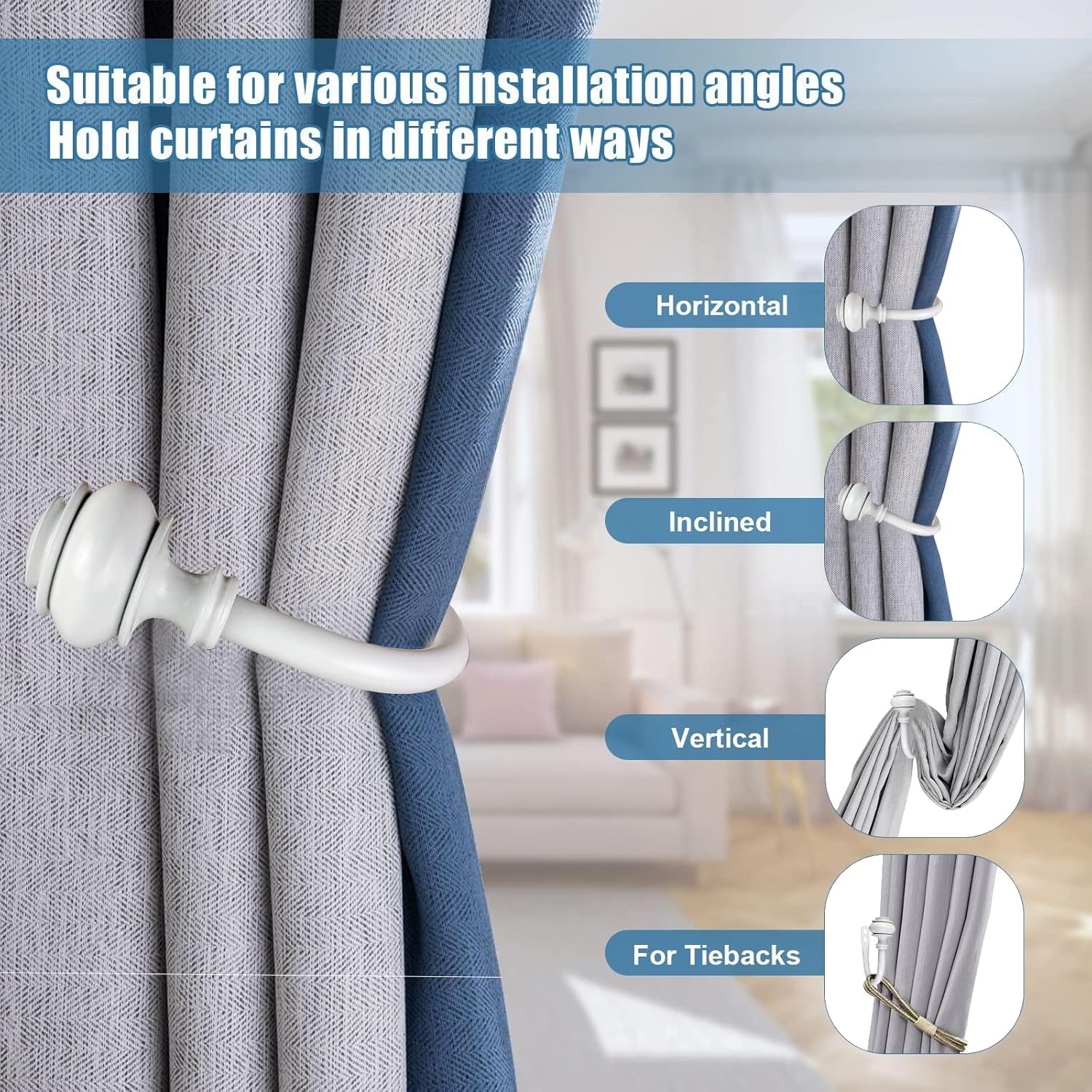 4Pcs Curtain Holdbacks - Wall Mounted Drapery Tiebacks with Screws White