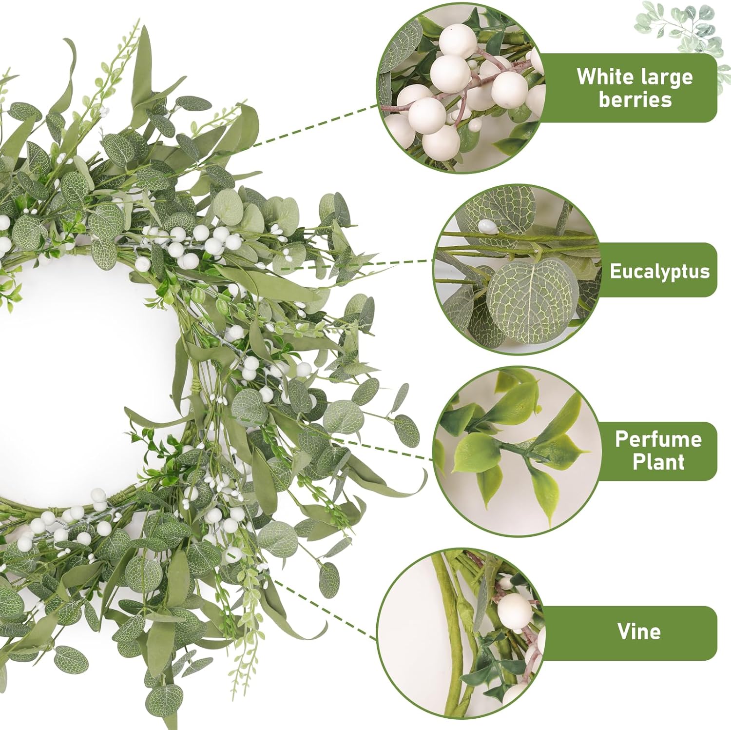 Artificial Eucalyptus Wreath 20 Inch Front Door Decor