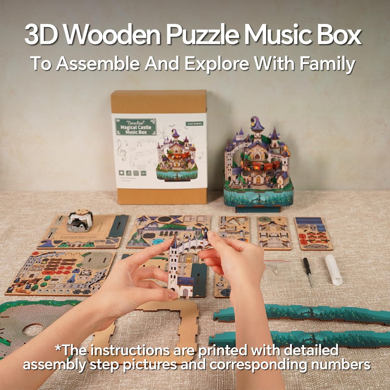 Tonecheer Wooden Music Box Puzzle Castle DIY Kit