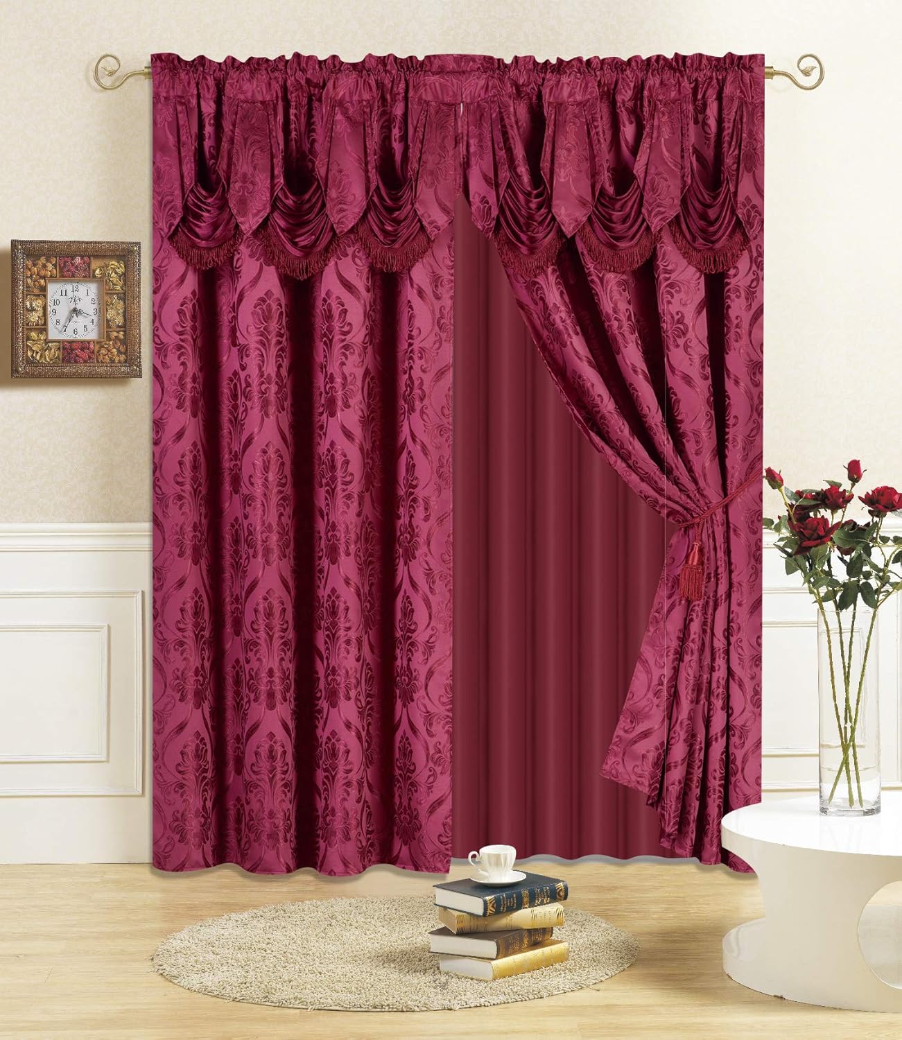 All American Collection 4 Piece Drape Set with Valance and Sheer